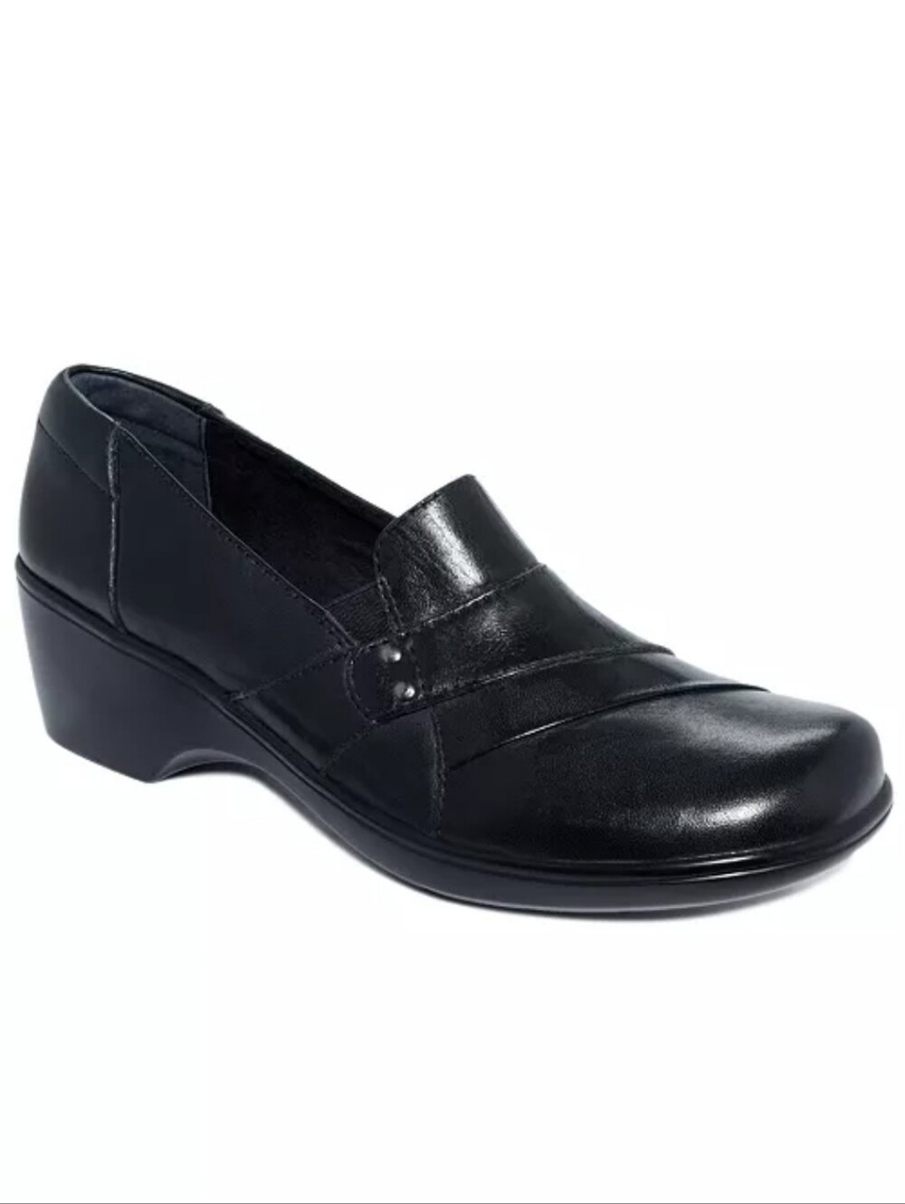 Clarks May Marigold Black Leather Comfort Slip‑On Mules Sz 7